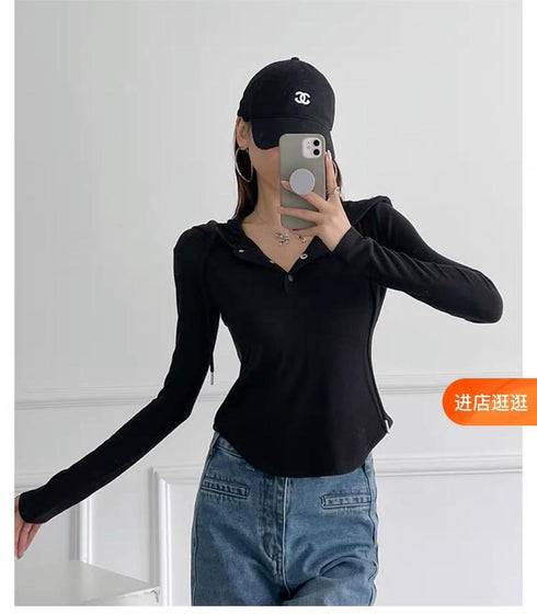 Color Down Botton Up Long Sleeves Tops